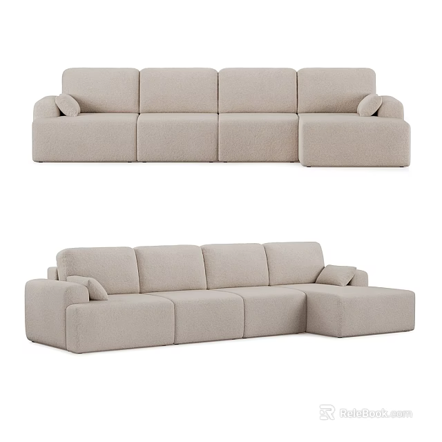 Modern Beige Two Seater Sofa With Modular Design And Comfortable Armrests 3d model