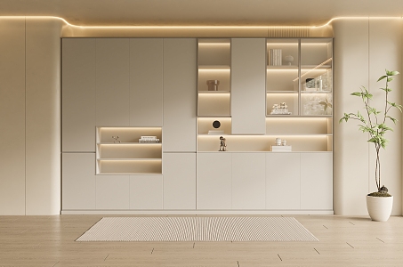 modern bookcase cream wardrobe 3d model