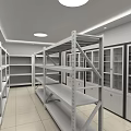 Spacious Storage Room With Metal Shelves White Walls And Tile Floor