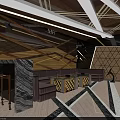 Luxurious KTV Interior With Geometric Wooden Ceiling Warm Lighting Brown Sofa And Geometric Flooring