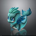 Blue Stylized Cute Sea Creature Character With Winged Fins Crystal Forehead And Sparkling Eyes