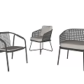 Outdoor Chairs With Woven Design Metal Frame Armrests And Padded Seat For Garden