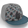 Gray Palm Tree Printed Cap With Pink Flowers Blue Brim And Black Label Design