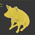Pink Piglet Sitting With Ears And Hooves On Dark Reflective Background