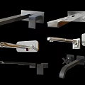 Various Modern Faucets with Different Designs Mounted on Dark Tile Wall 3d model