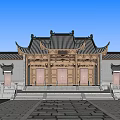 Ancient Chinese Architecture With Traditional Roof Overhanging Eaves And Stone Steps