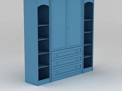 Blue Wine Cabinet With Double Doors Drawers And Open Shelves Design 3d model