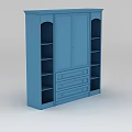 Blue Wine Cabinet With Double Doors Drawers And Open Shelves Design