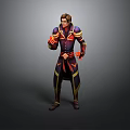 3D Fantasy Character With Purple Gold Outfit And Red Flame Effects