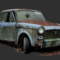Abandoned Old Rusted Car Covered With Moss And Fallen Leaves