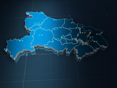 Blue 3D Regional Map Visualization With Grid Background And Data Markers 3d model