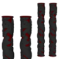 Ornate Carved Black and Red Traditional Pillars Featuring Detailed Dragon Patterns