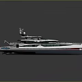 Modern Luxury Yacht Exterior with Sleek White Red Lines Spacious Deck and Calm Water Reflection