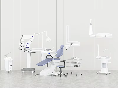 Dental Clinic Medical Equipment Setup With Treatment Chair Operating Lamp And Mobile Carts 3d model