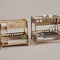 Two Wooden Bunk Beds With Ladder Mattress And Safety Railings Design