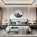 Elegant Modern Bedroom Interior Design With Round Wall Art And Green Curtains