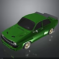 Green Modified Sporty Car With Black Roof Rear Spoiler And Gold Wheels
