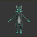 Gray 3D Cat Model With Yellow Eyes Pink Ears Standing Upright And White Belly