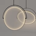 Modern Round Pendant Lights with Illuminated Circular Design and Black Frame 3d model