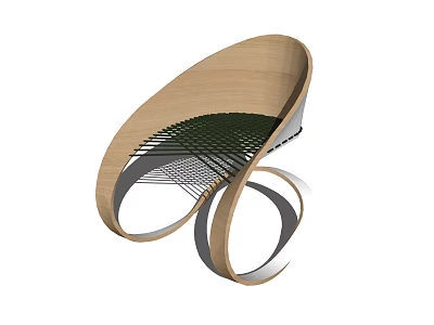 Modern Wooden Leisure Chair With Curved Frame And Woven Seat Design 3d model