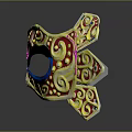 Colorful Animal Themed Masks in White Transparent and Gold on Black Background with Reflections