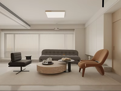 Modern Minimalist Living Room Interior With Sofa Armchair Coffee Table And Ceiling Light 3d model