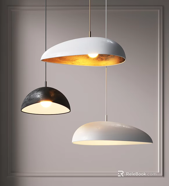 Modern Pendant Lights With Curved Shades And White Black Metal Finish For Home Interior Lighting 3d model 