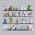 Stuffed Plush Toys Display On Multi Layer Shelves With Various Animal Figures And Decor