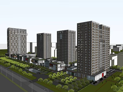 Modern High Rise Office Buildings With Green Landscaping And Surrounding Trees 3d model