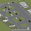 Eco Friendly Parking Lot With Green Landscaped Areas Curved Roads And Bus Parking Bays