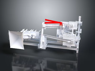Industrial Mechanical Device With White Structure And Red Conveyor Components 3d model