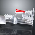Industrial Mechanical Device With White Structure And Red Conveyor Components