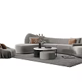 Modern Cozy Gray Corner Sofa and Coffee Table Set with Round Table Cushions and Rug 3d model
