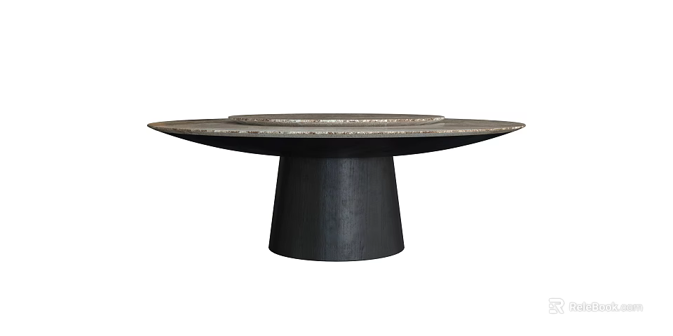 Modern Round Dining Table With Decorative Top And Cylindrical Black Base 3d model