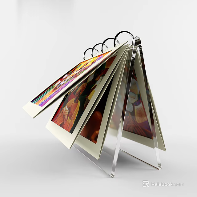 Colorful Art Prints Displayed On Acrylic Stand In Fan Shape Arrangement 3d model 