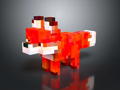 Pixel Art Character Red Fox Creature With Blocky Design Vibrant Orange Fur And White Accents 3d model
