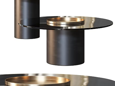 Modern Round Coffee Table With Black Metal Base And Gold Accent Glass Top 3d model