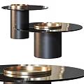 Modern Round Coffee Table With Black Metal Base And Gold Accent Glass Top