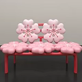 Pink Cherry Blossom Shaped Bench With Petal Backrest And Red Frame Design 3d model