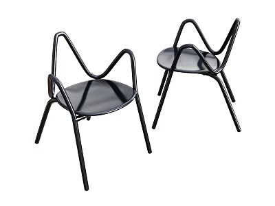 Modern Black Dining Chairs With Metal Frame Curved Armrests And Round Seat Design 3d model