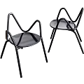 Modern Black Dining Chairs With Metal Frame Curved Armrests And Round Seat Design