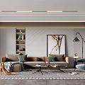 Modern Living Room Interior With Beige Sofa Coffee Table And Decorative Artwork 3d model