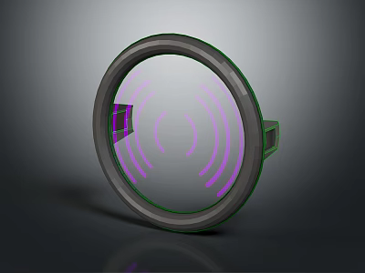 Cartoon Scene of Round Device with Purple Ripples and Green Frame on Dark Background 3d model