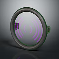 Cartoon Scene of Round Device with Purple Ripples and Green Frame on Dark Background