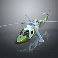 Green And White Helicopter 3D Model With Rotor Blades On Gray Background With Reflection 3d model