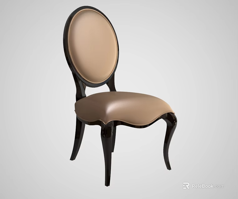 Elegant Classic Dining Chair Featuring Leather Upholstered Seat Backrest And Black Wooden Legs 3d model 