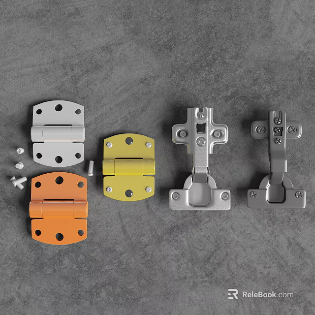 Various Colored Metal Hinges And Screws For Furniture Hardware Fittings 3d model 