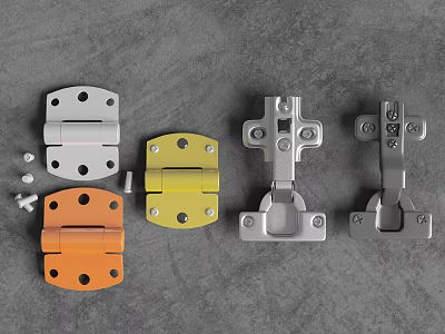 Various Colored Metal Hinges And Screws For Furniture Hardware Fittings 3d model