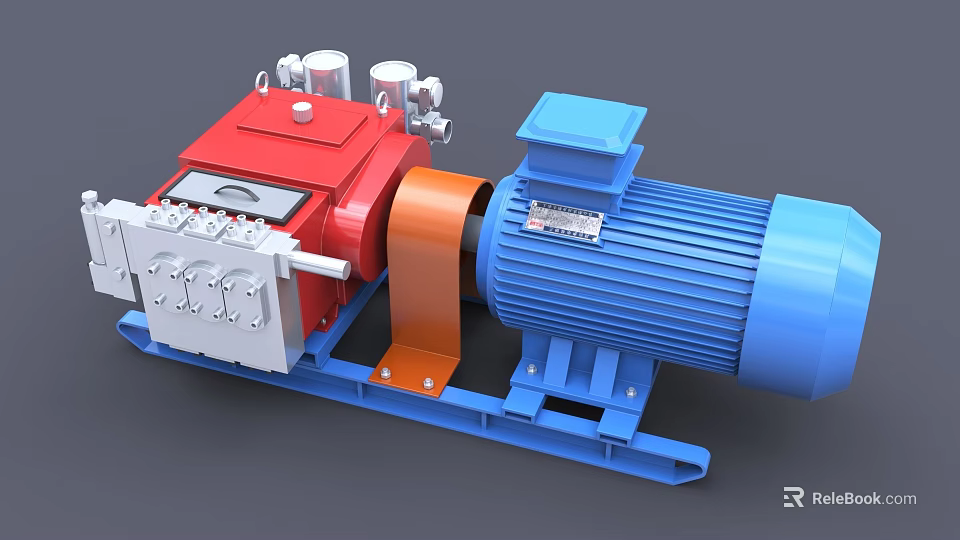 Industrial Equipment With Red Blue Motor Pump And Heavy Duty Base Frame Components 3d model 