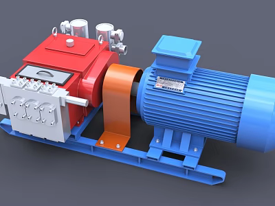Industrial Equipment With Red Blue Motor Pump And Heavy Duty Base Frame Components 3d model